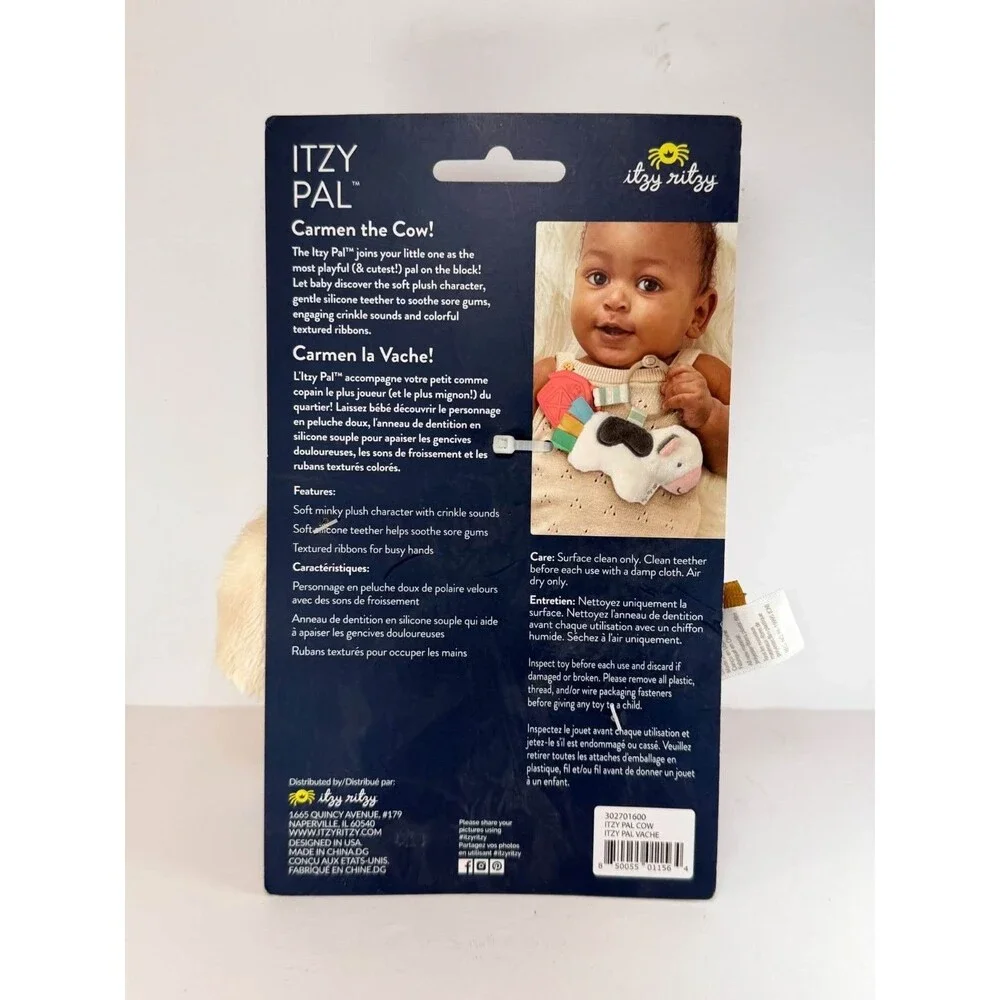Itzy Ritzy Itzy Pal Carmen The Cow Plush Teether Crinkle Sensory Toy Baby New